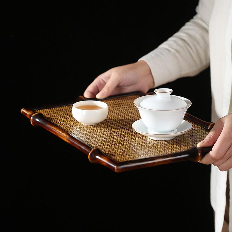 中式禅意竹竹筇yy0098编奉盘茶托盘干泡台茶茶具茶盘杯垫茶席茶托