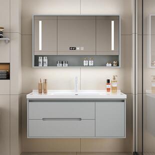 2025新款 浴室柜橡木门板洗漱台洗脸盆组合化妆室陶瓷一体盆洗手池