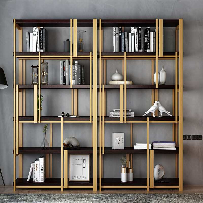 物奢书柜置客厅铁办公室家用书架艺展示架架实木轻收纳落地隔断柜