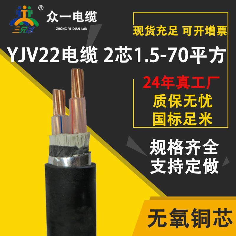 铜芯ZCYJV22电线2芯*1.5/2.5/4/6/10/16/25/35/50/70平方低压电缆