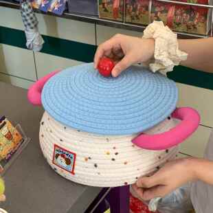 可爱家居带盖子收纳筐女童趣布艺大容量置物篮多巴胺卧室编织盒入