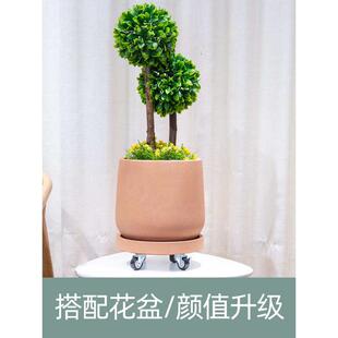 玄之祥石粉陶圆形仿水泥移动花盆托盘接水简约北欧风万向轮底座垫