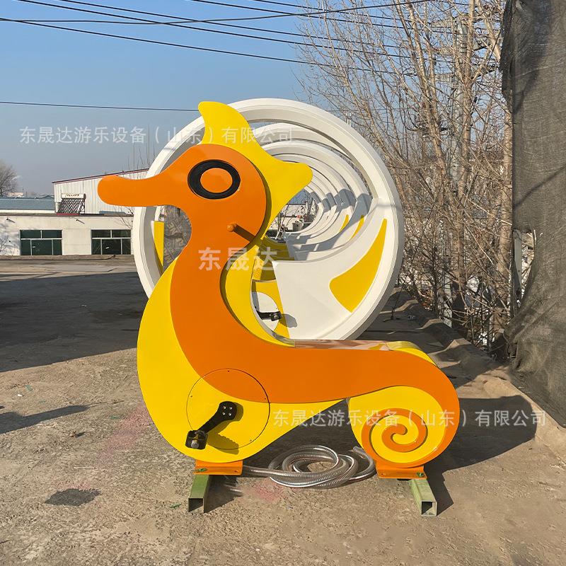 骑行发电单车发光单车海马造型不锈钢智慧单车公园互动道具
