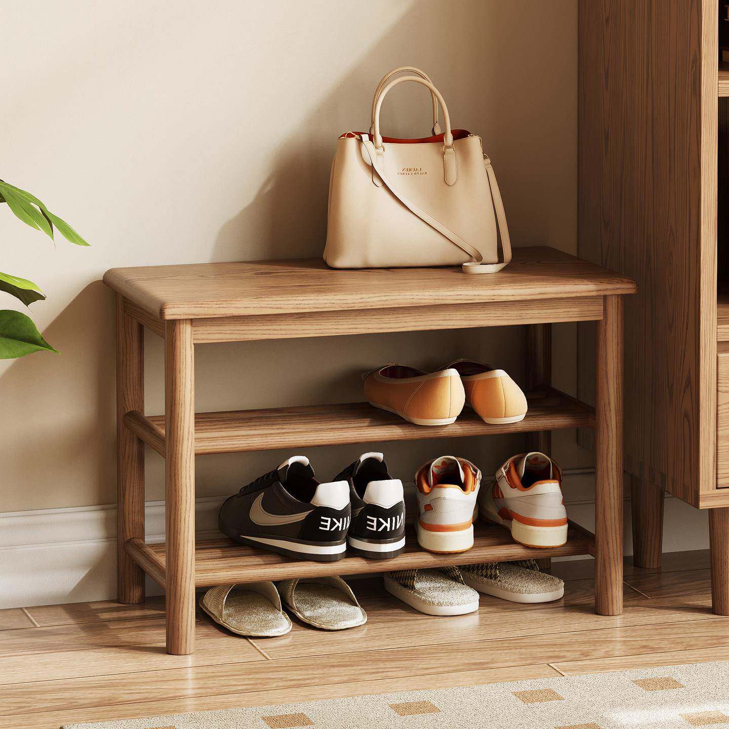 实木换鞋凳可坐鞋柜家用门口穿鞋凳进门白蜡木长条凳入户门试鞋凳
