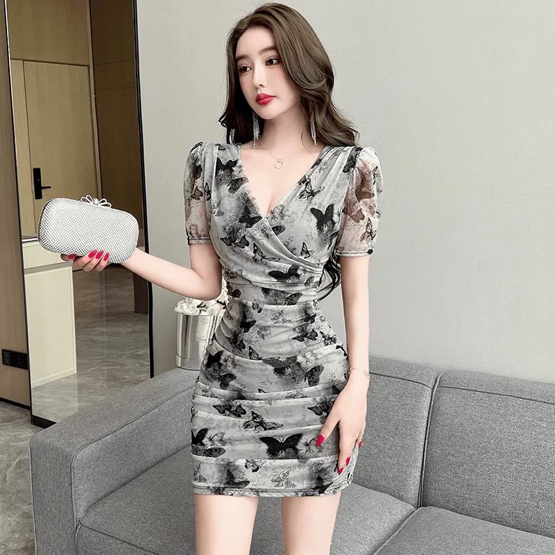 夜店性感女装2024夏装修身显瘦深领低胸遮肚子夜场网纱连衣裙潮