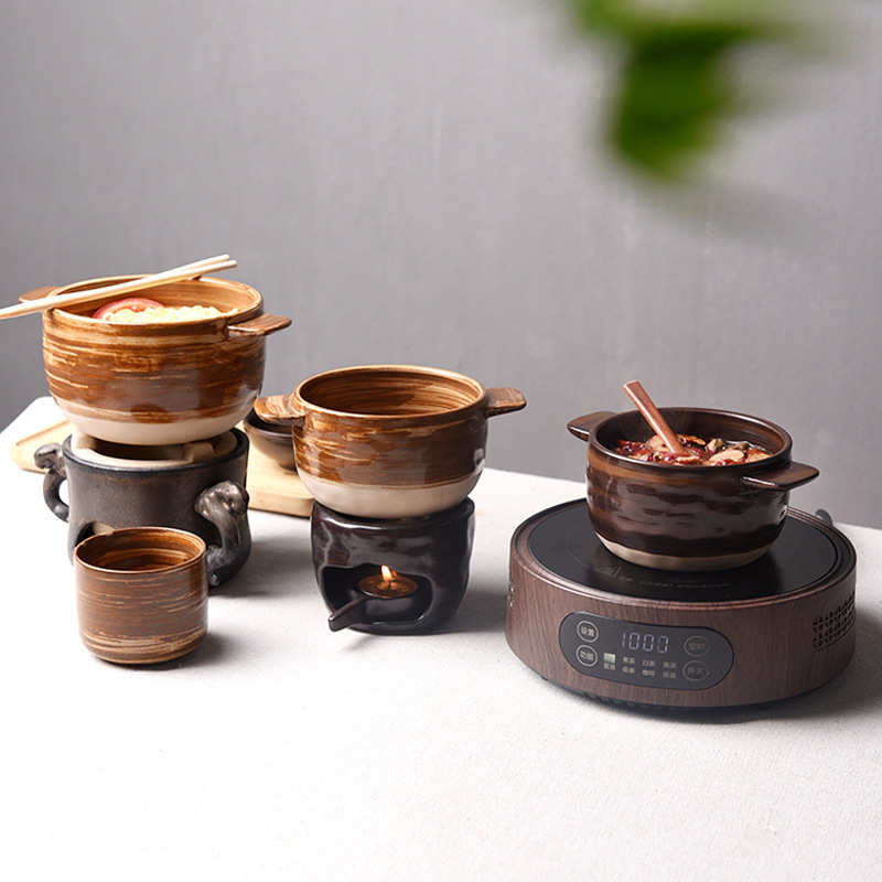 日式陶瓷碗双耳汤碗家用复古粗陶电陶炉明火粥碗泡面碗焗饭碗餐具