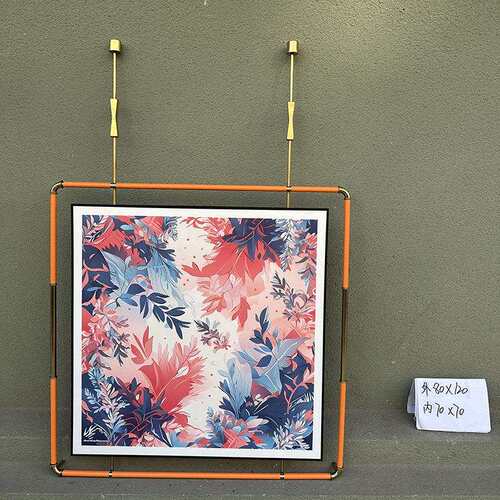 立体画酒店复古金属支架灯光挂画玄关墙壁吊杆装饰画艺术装置抽象