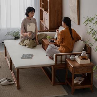 A6L罗汉新式 沙发床老榆木全实木榻小tllhc户型客茶厅室 可推拉中式