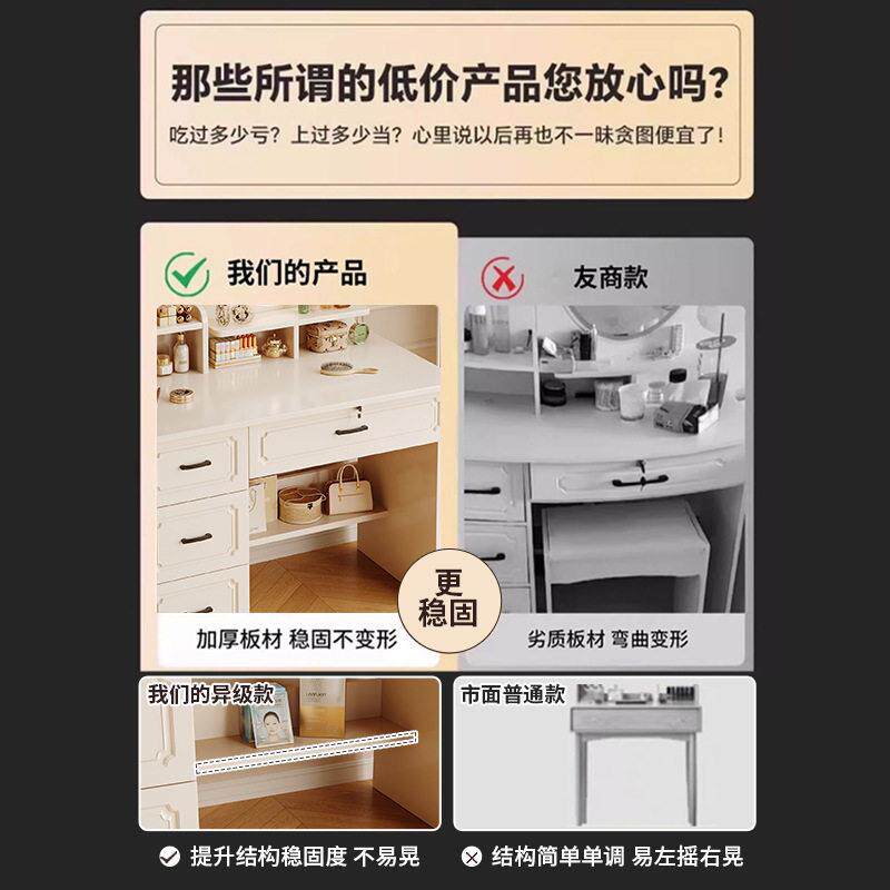 梳妆台小户型卧室欧式少女奶油风收纳柜一体桌子轻奢带妆镜化妆桌