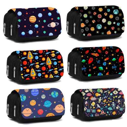 astronaut canvas pencil case double zipper pencil bag school