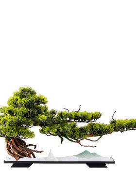 彷真迎客松盆景摆件新中式酒店装饰办公室植物彷真树玄关室内景观