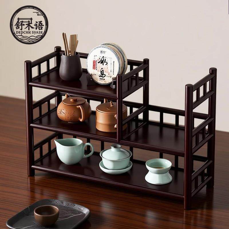 桌面茶具置物架鱼缸博古架摆件楠竹材质新中式东方收纳茶壶展示架