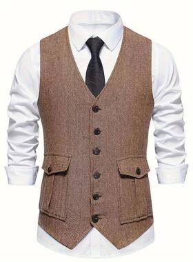 H 55228 Men's Single Breasted Vest 复古西装马甲