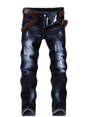 Men's Straight Leg Denim Slim Fit Jeans with Embroidery