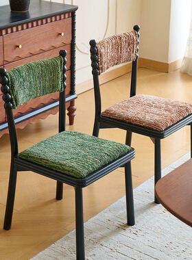 霍斯椅法式实木餐椅家用复古2025新款梳妆椅中古风软包靠背休闲椅