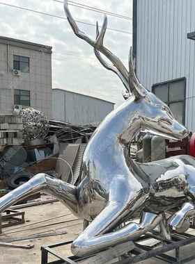 不锈钢鹿雕塑户外镜面几何鹿园林景观鹿切面鹿发光小鹿长颈鹿定制