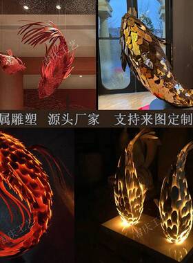 铁艺鱼发光雕塑摆件不锈钢鱼形吊灯悬吊酒店大厅饭厅商场楼道装饰