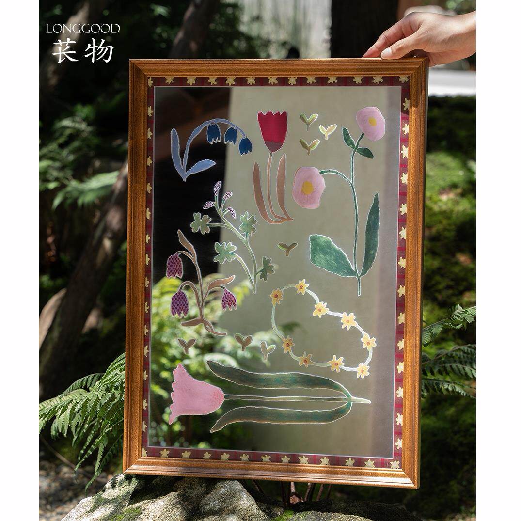 苌物｜法式中古覆古风客饭厅镜面装饰画 画高级感花卉实木框镜子