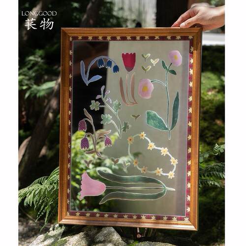 苌物｜法式中古覆古风客饭厅镜面装饰画 画高级感花卉实木框镜子
