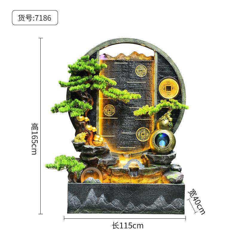 高档水幕墙流财摆件循水落水地景观大型假山造景流水屏风招环风水