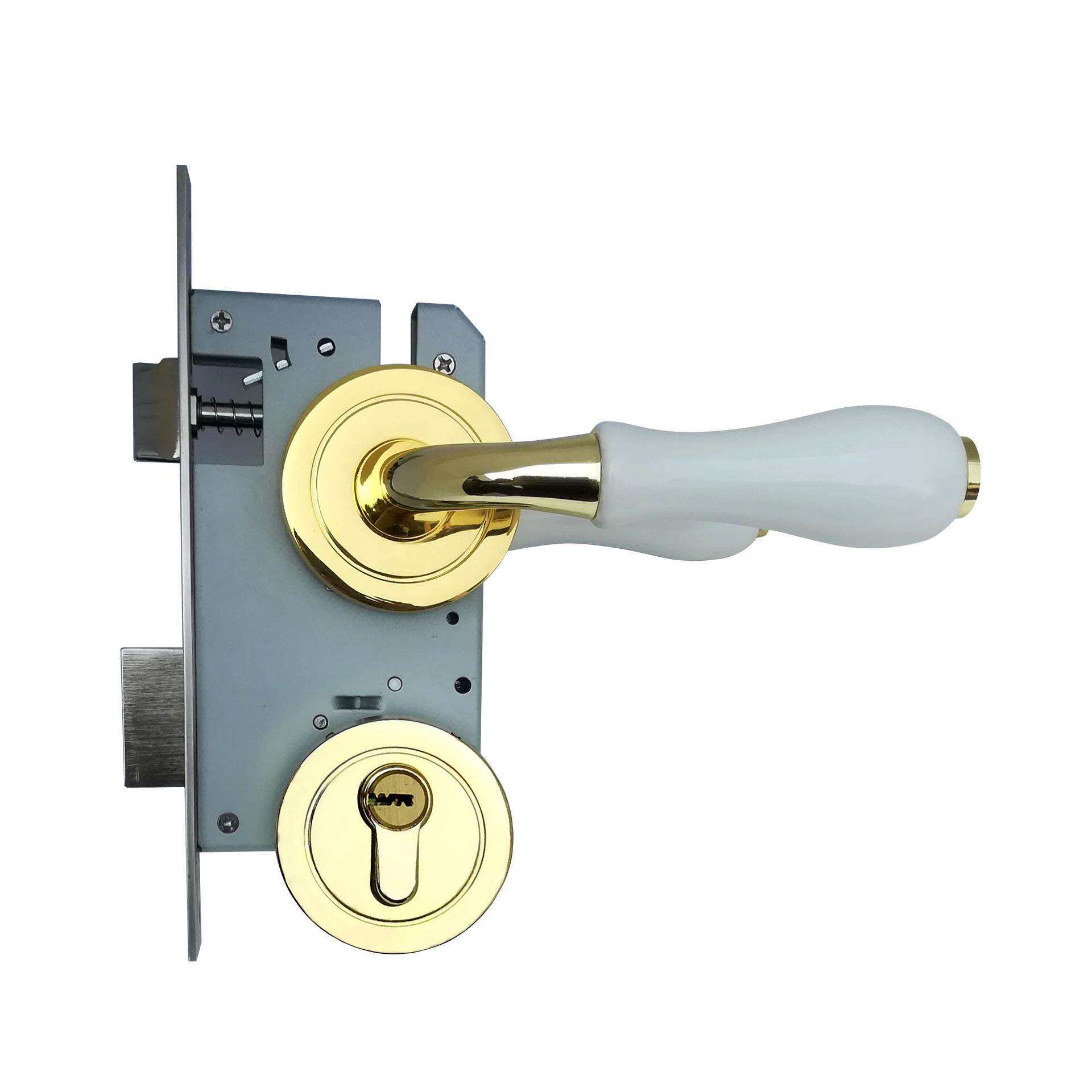 分体锁复古陶瓷金色白色房门带钥匙通用执手锁whitedoorhandle