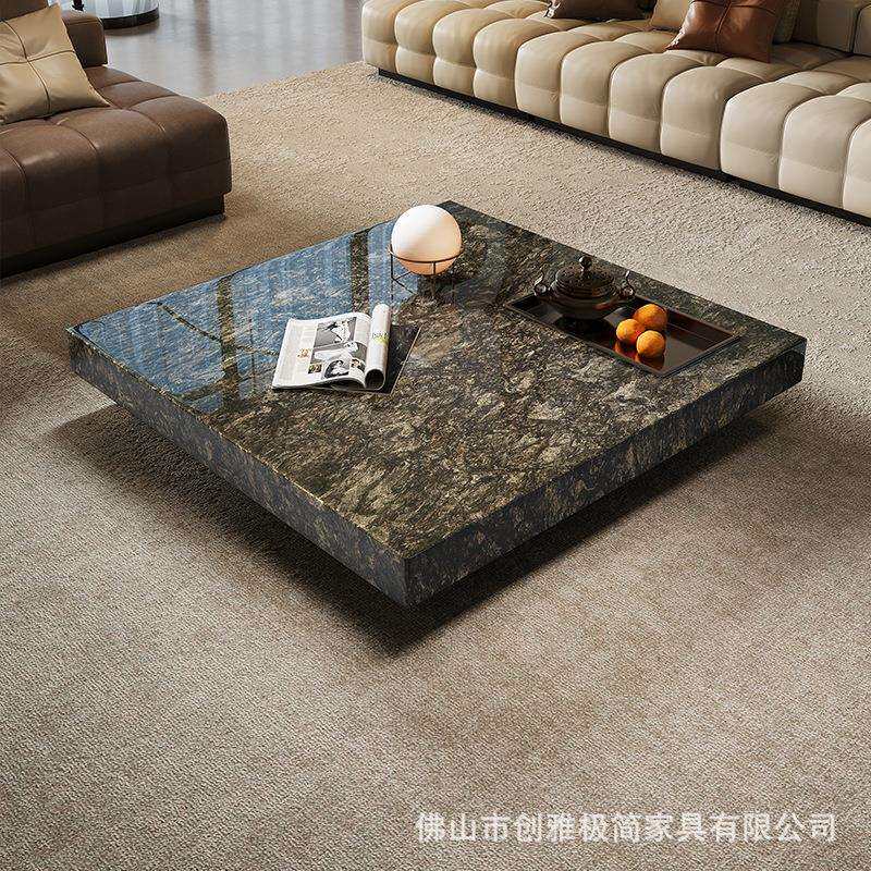 天然进口奢石铂金钻盒子现代简约客厅茶几正方形大理石悬浮几台