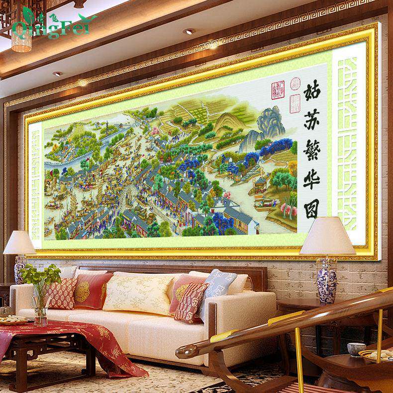 青飞精准印布姑苏繁华图十字绣客厅大幅中国风景画名画手工刺绣