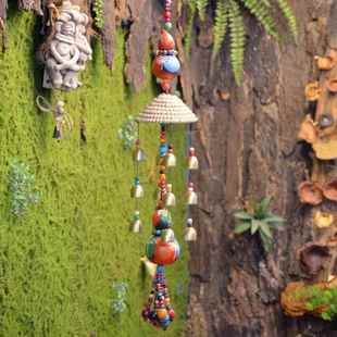 新款直销特色东巴手绘彩绘天然葫芦草鼓风铃新款创意图腾手工艺品