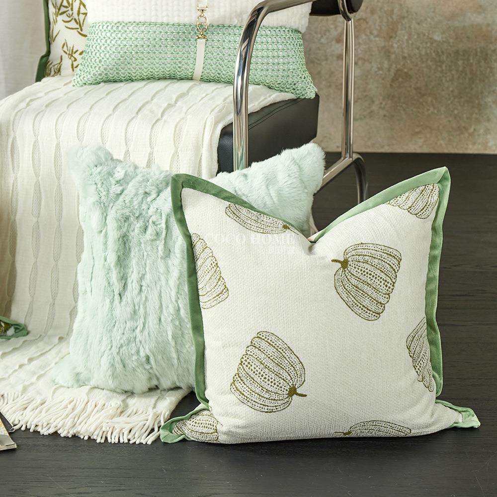 款新枕中式抱民宿松树树叶提花新饰枕客厅沙发绿色田园WL5030-2风