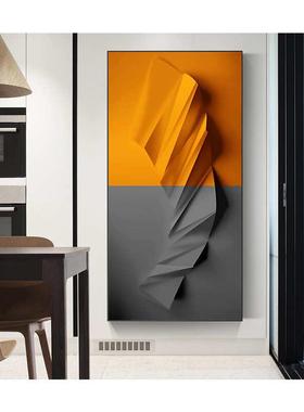 轻奢入户玄关挂画办公室壁画极简走廊过道竖版橙色抽象单幅装饰画