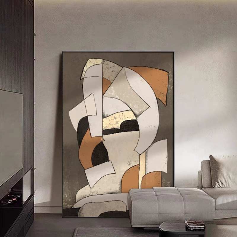 现代轻奢风客厅装饰画创意感个性大幅落地画抽象艺术风背景墙壁画