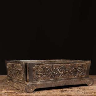 仿古石雕天然青石多子多福石盆复古民俗花盆中式茶席会所装饰摆件