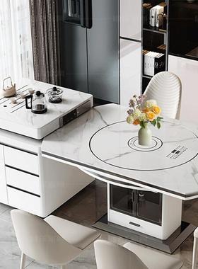 岩板岛台餐多桌一功体家用IVZ户型能带电磁炉现代简约伸缩方小圆