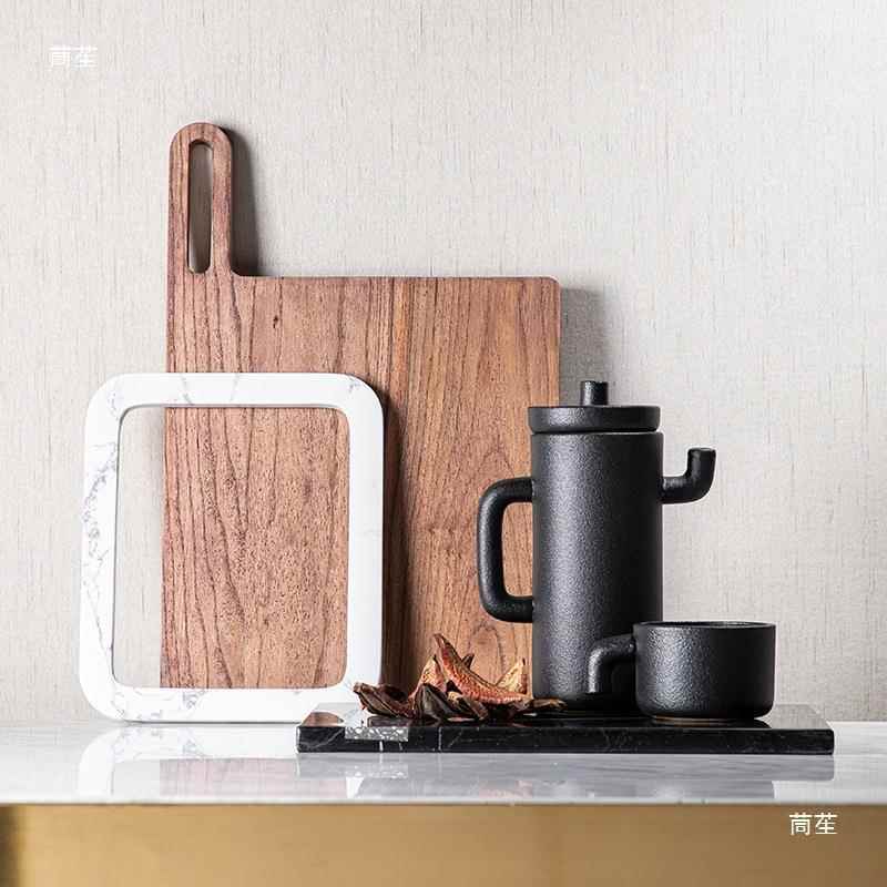意式家居展厅样板间厨房边柜创意木质粘板组合装饰几何摆件黑金碗