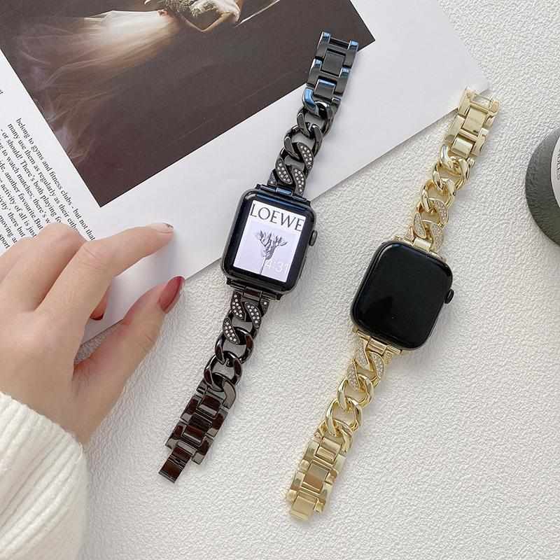 适用于iwatch7苹果手表镶钻单排牛仔金属se表带apple watch4/5/6