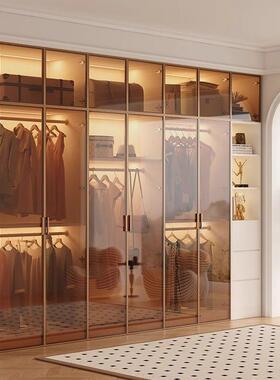 衣柜205新款现代轻奢极DPM简璃门衣帽间合柜卧室2组家用实玻木大