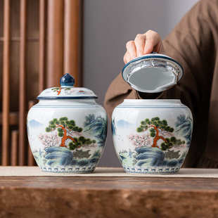 新中式 储茶罐家用 半斤装 茶叶罐高级复古感轻奢陶瓷密封耐高温中式