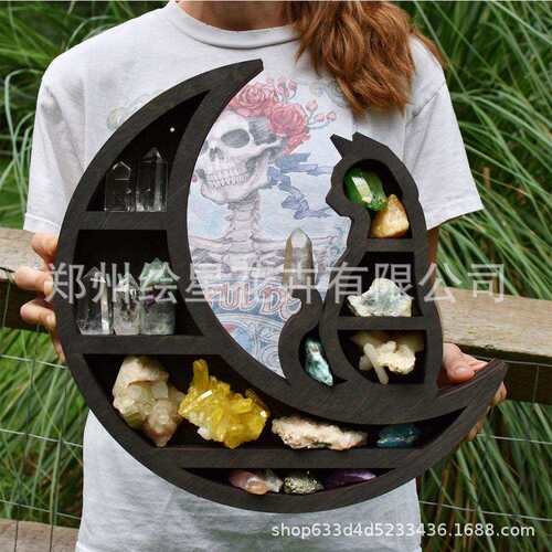 跨境爆款Cat in the Moon Crystal Wooden Shelf月亮水晶架子猫