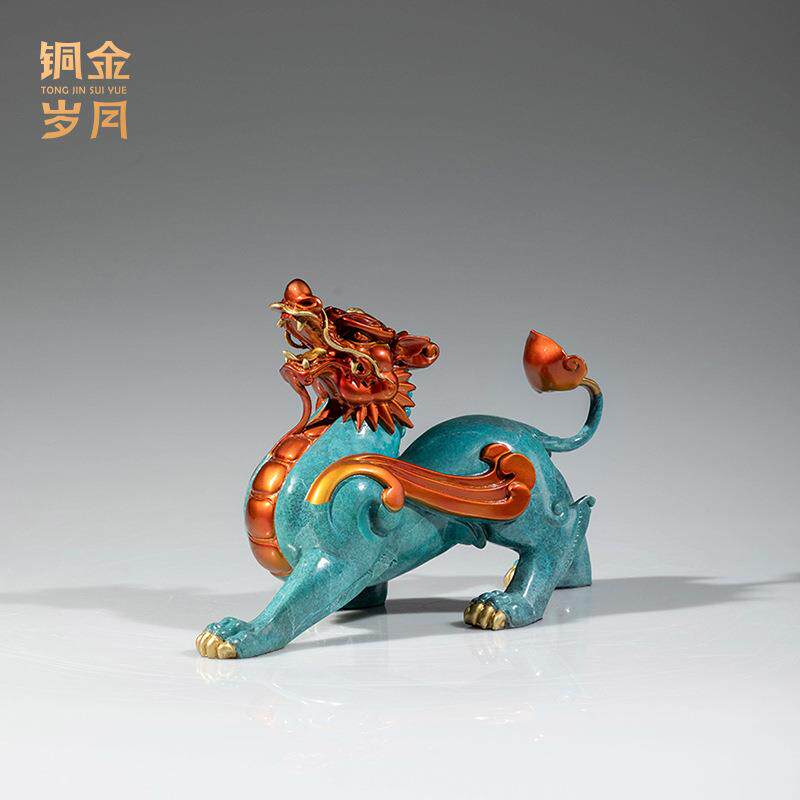 件铜金客岁霸王貔貅黄铜ZQI摆瑞兽貔貅厅玄关办公月室装饰彩铜器