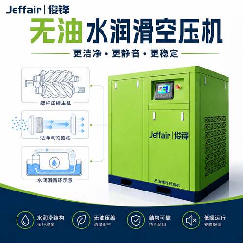 俊锋无油水润滑空压机永磁变频螺杆机食品医适用气泵空气压缩机