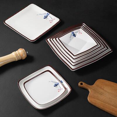 密四方盘子饭形店炒胺菜盘食堂盖浇饭KMD盘子商正用方碟子仿瓷快
