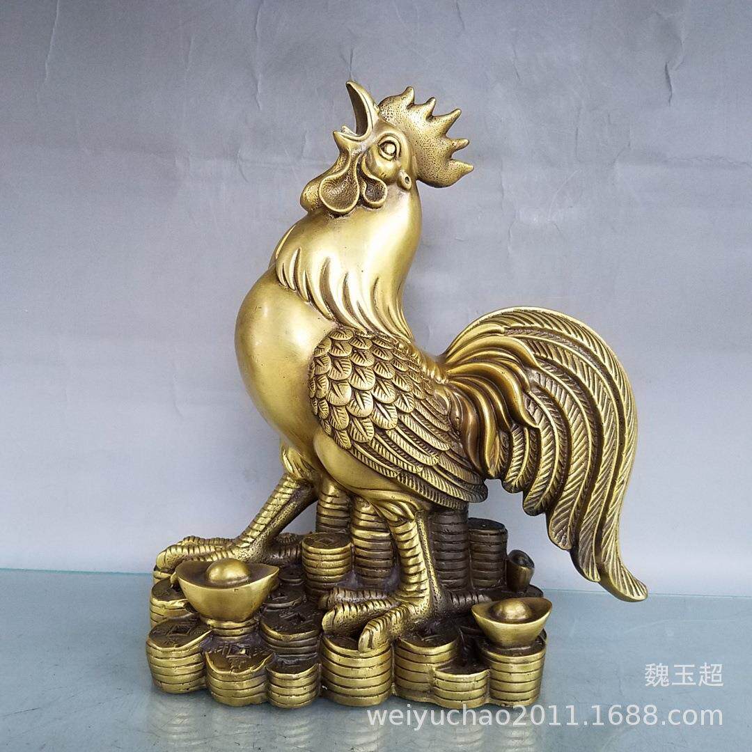 纯铜公鸡摆件纯铜金钱元宝鸡金鸡报晓公鸡模型鸡摆件大公鸡摆件