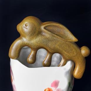 (兔神)玉檀香木头疗刮痧疏通经络按摩梳绿檀木梳子男女保健养生