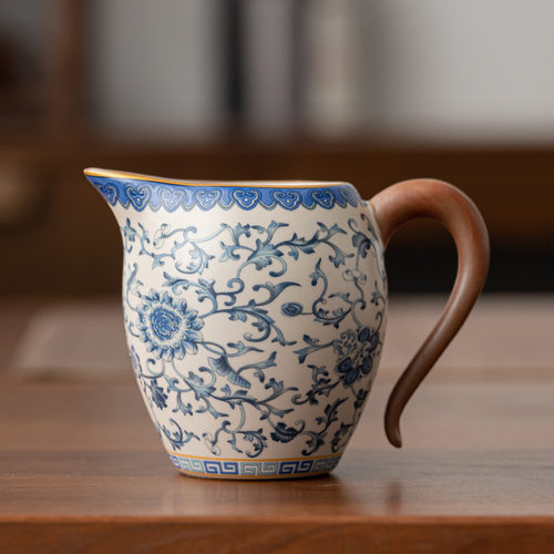 功夫茶青花汝窑套装茶壶公道杯