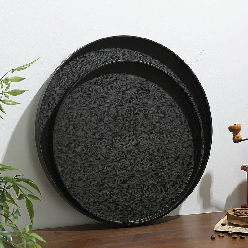 黑色木纹托盘圆形茶水杯托盘咖啡厅甜品蛋糕点心盘塑料防摔餐盘,餐饮具,盘,淘宝优惠券,粉丝福利购,淘宝优惠卷