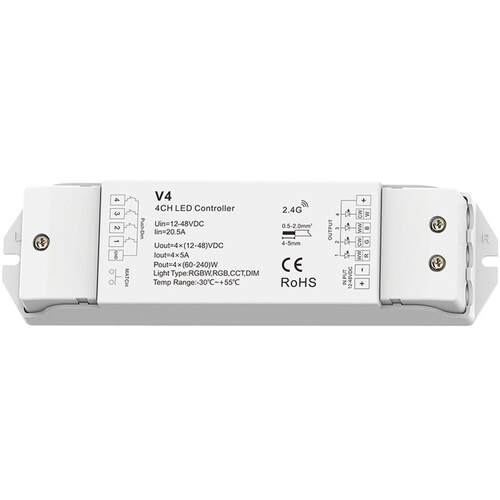 V4-L 12-48VDC10动态模式开关渐变 RGBW/RGB/CCT/DIM四通道控制器