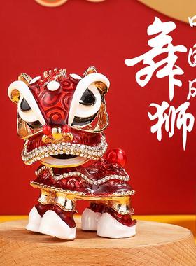 纪念品广东中国风潮醒狮汽车载摆件特色佛山小狮子头金属舞狮挂饰