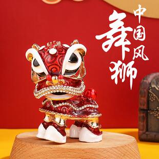 纪念品广东中国风潮醒狮汽车载摆件特色佛山小狮子头金属舞狮挂饰