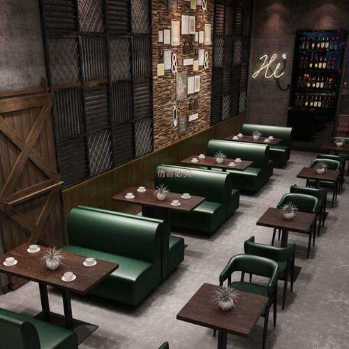 奶茶店沙发桌椅组合西餐厅咖啡馆甜品清酒吧烧烤火锅店双人皮卡座