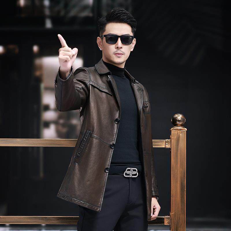 真皮风衣男外套薄款皮衣中长款2025新款翻领西装休闲绵羊皮夹克